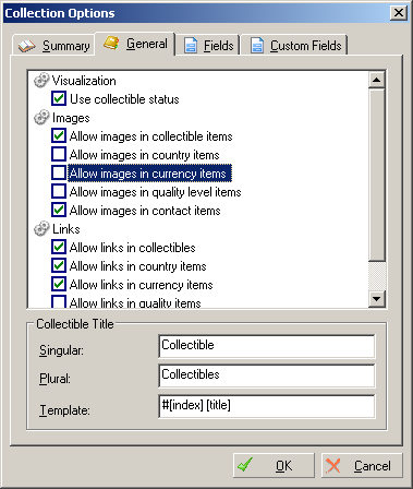 Option window: General settings