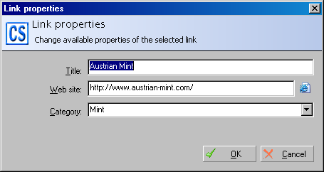 Link properties window Link properties window