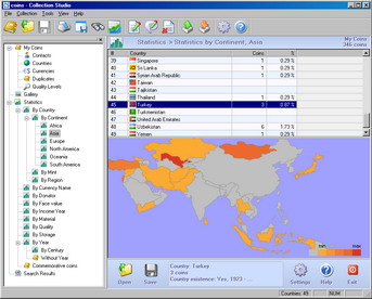 Statistics by Countries in Asia with colored map