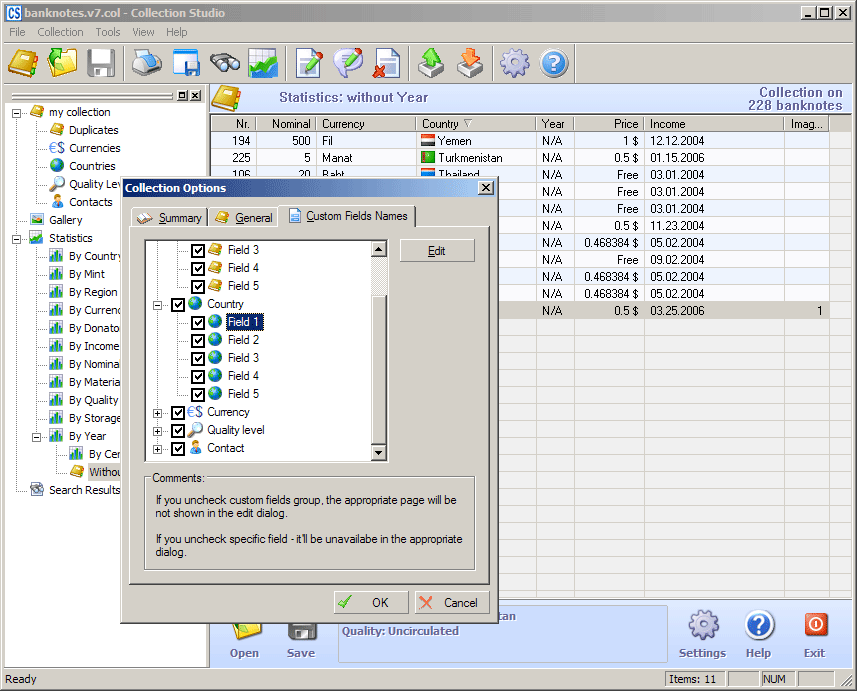 document options, where you can see statistics on the Collection studio document, set password and perform other actions on the whole document